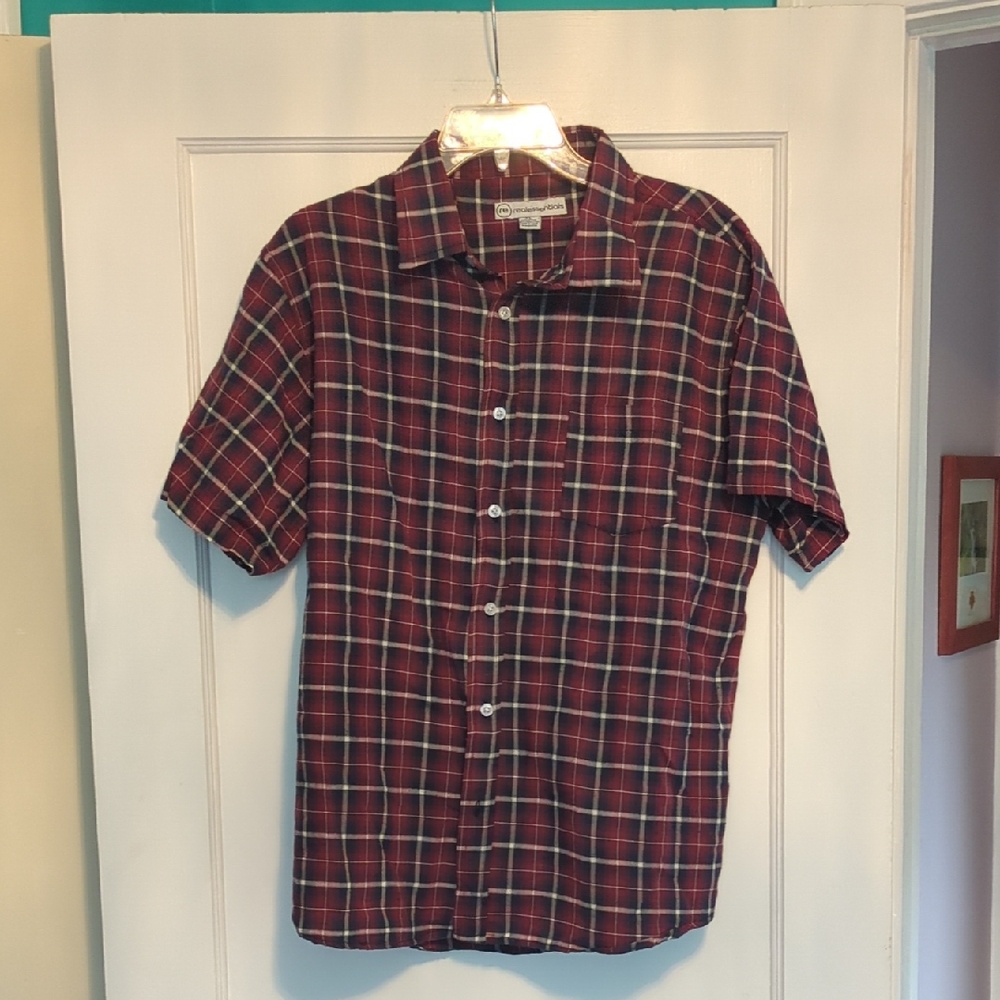 Real Essentials Short Sleeve Button Down Plaid Shirt